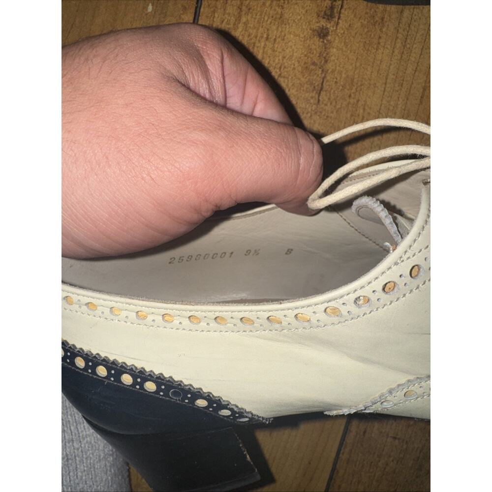Yanko Espana Healed Wingtip Dress Shoes While And Black 9.5 Made In Spain - Picture 7 of 7